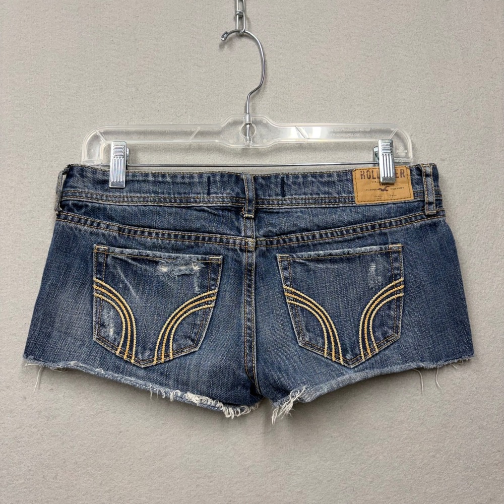 Hollister Denim Shorts Women 3 W26 Blue Low Rise Distressed Studded Y2K Cut Offs